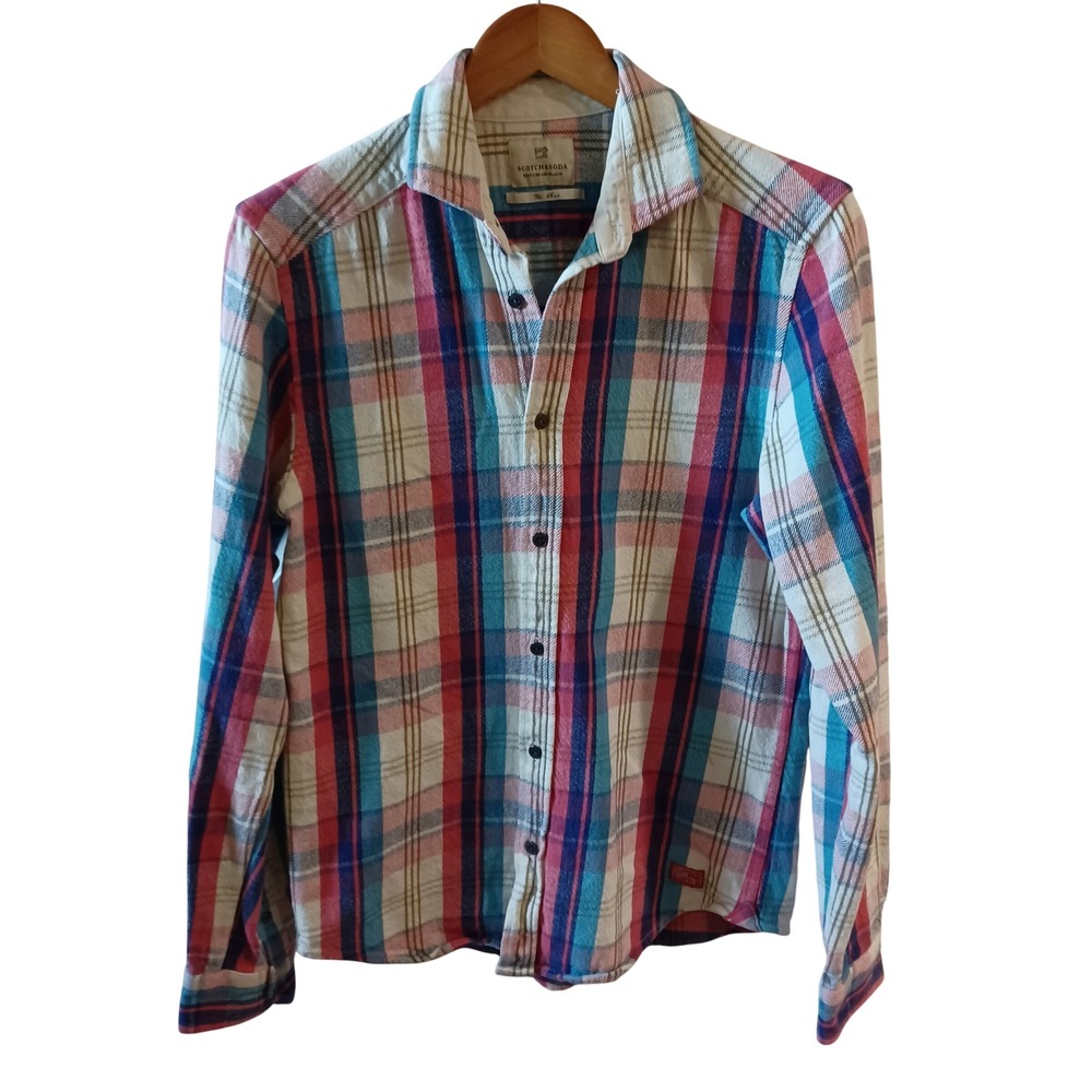 Scotch & Soda Amsterdams Blauw‎ Plaid Button Down Shirt Blue Pink Womens Medium
